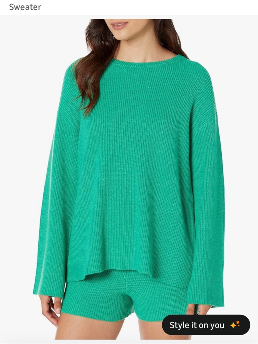 Crew Neck Ribbed Sweater in Jade/Emerald Green